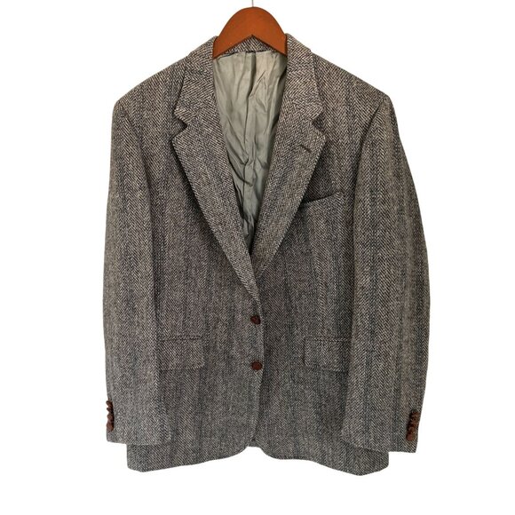 Vtg BALTMAN Cricketeer Mens Herringbone Wool Blazer Jacket Gray 2-Button Classic - Picture 1 of 11